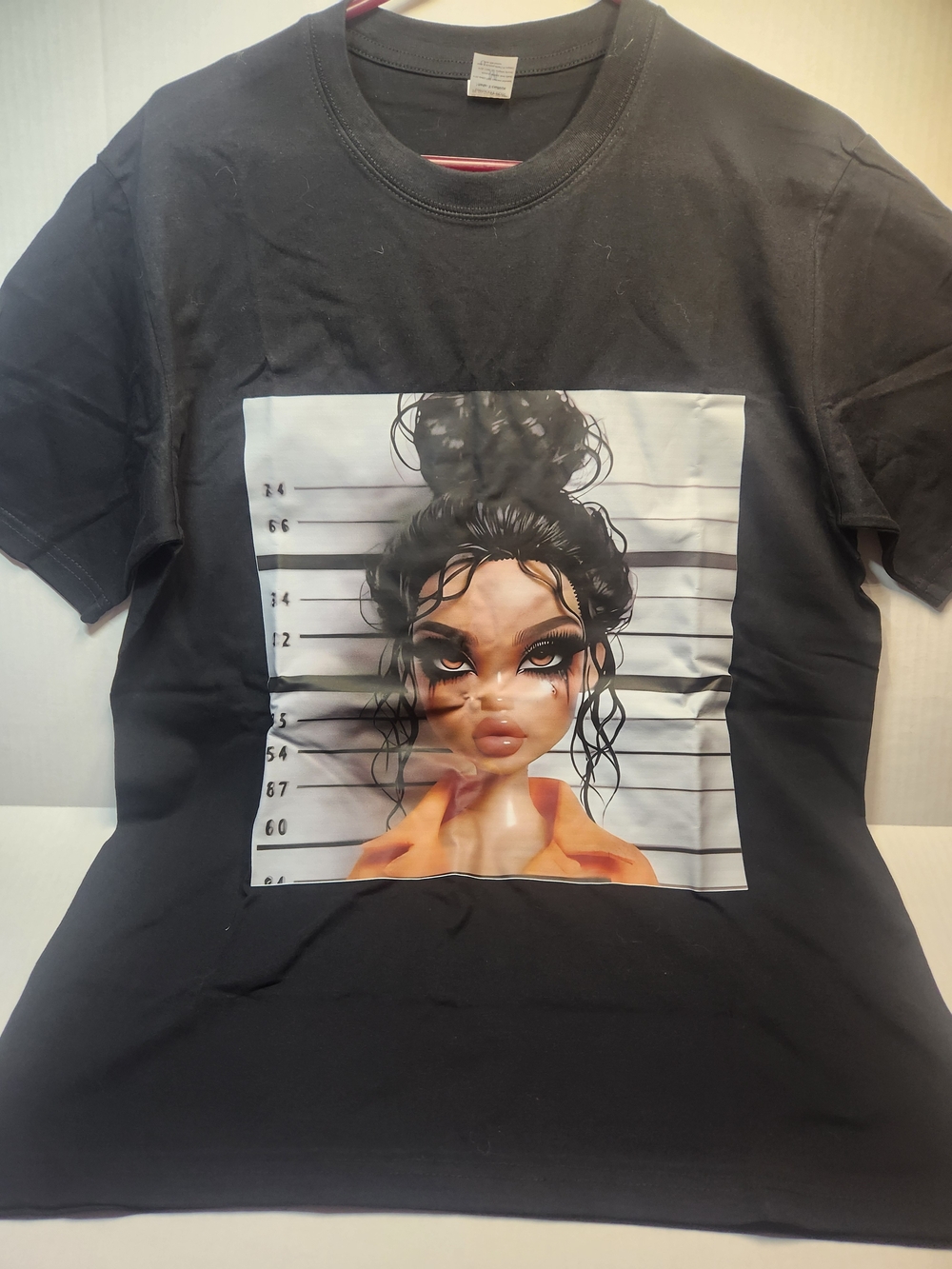 Black Graphic Short Sleeve Tee with Stylized Portrait